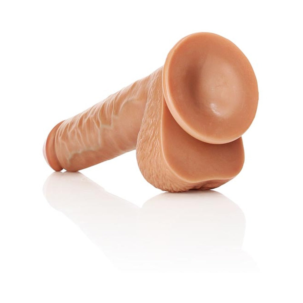 RealRock Realistic 10 in. Straight Dildo With Balls and Suction Cup Tan - Fantasies Boutique