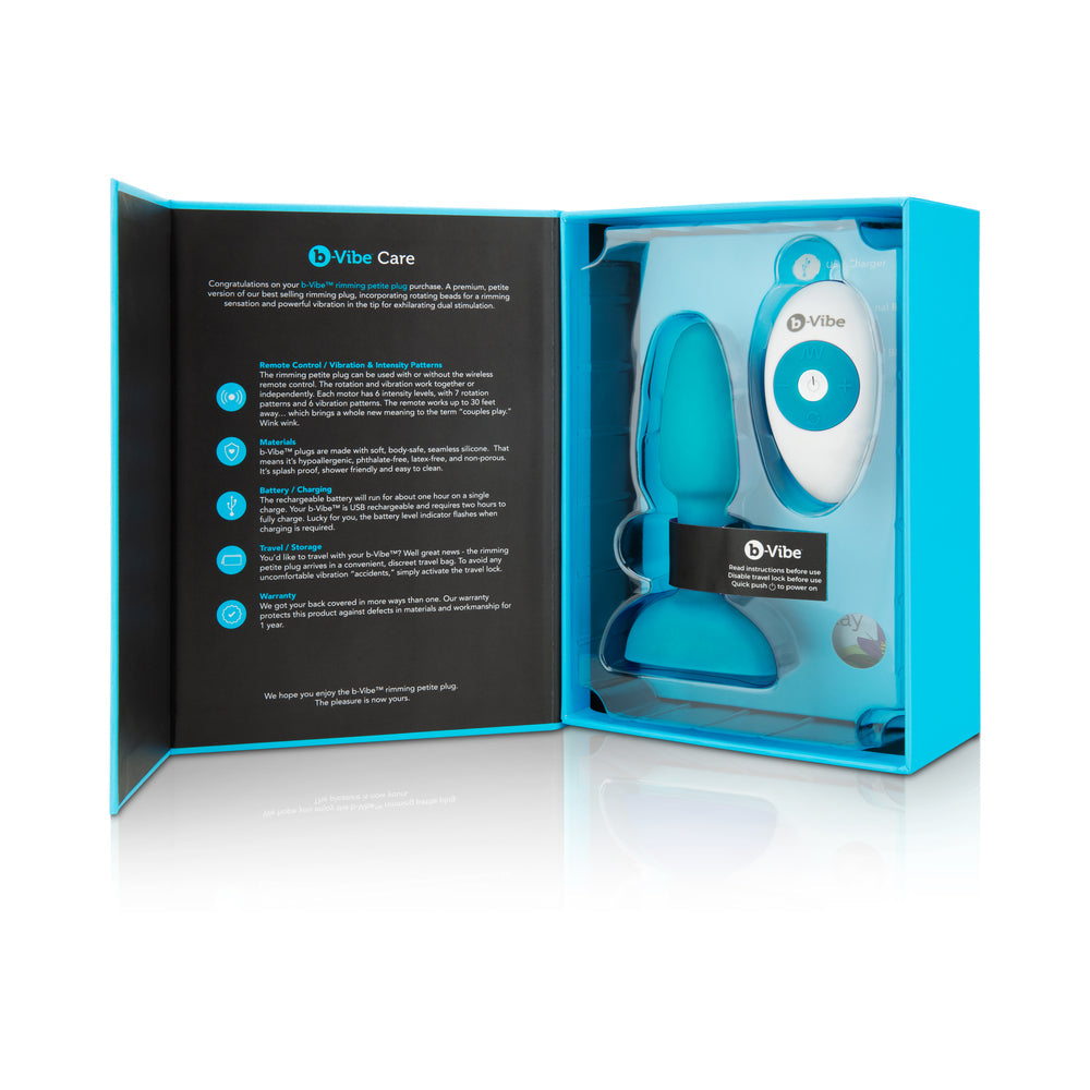 b-Vibe Rimming Petite Rotating and Vibrating Remote Control Plug Teal - Fantasies Boutique