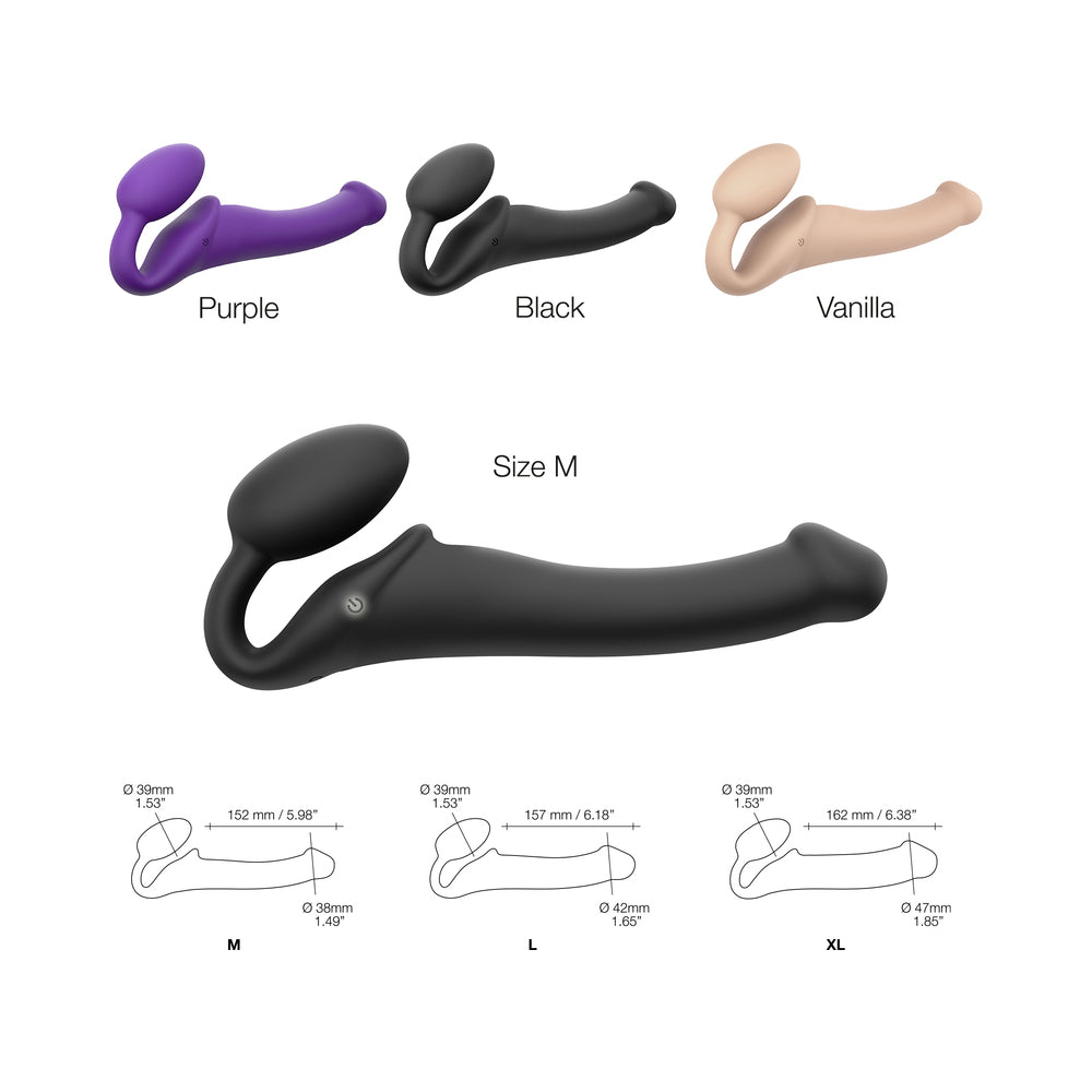 Strap-On-Me Rechargeable Remote-Controlled Silicone Vibrating Bendable Strap-On Black M - Fantasies Boutique