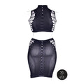 Le Desir Shade Kala XXXVII 2-Piece with Turtleneck, Crop Top & Skirt Black Queen Size - Fantasies Boutique