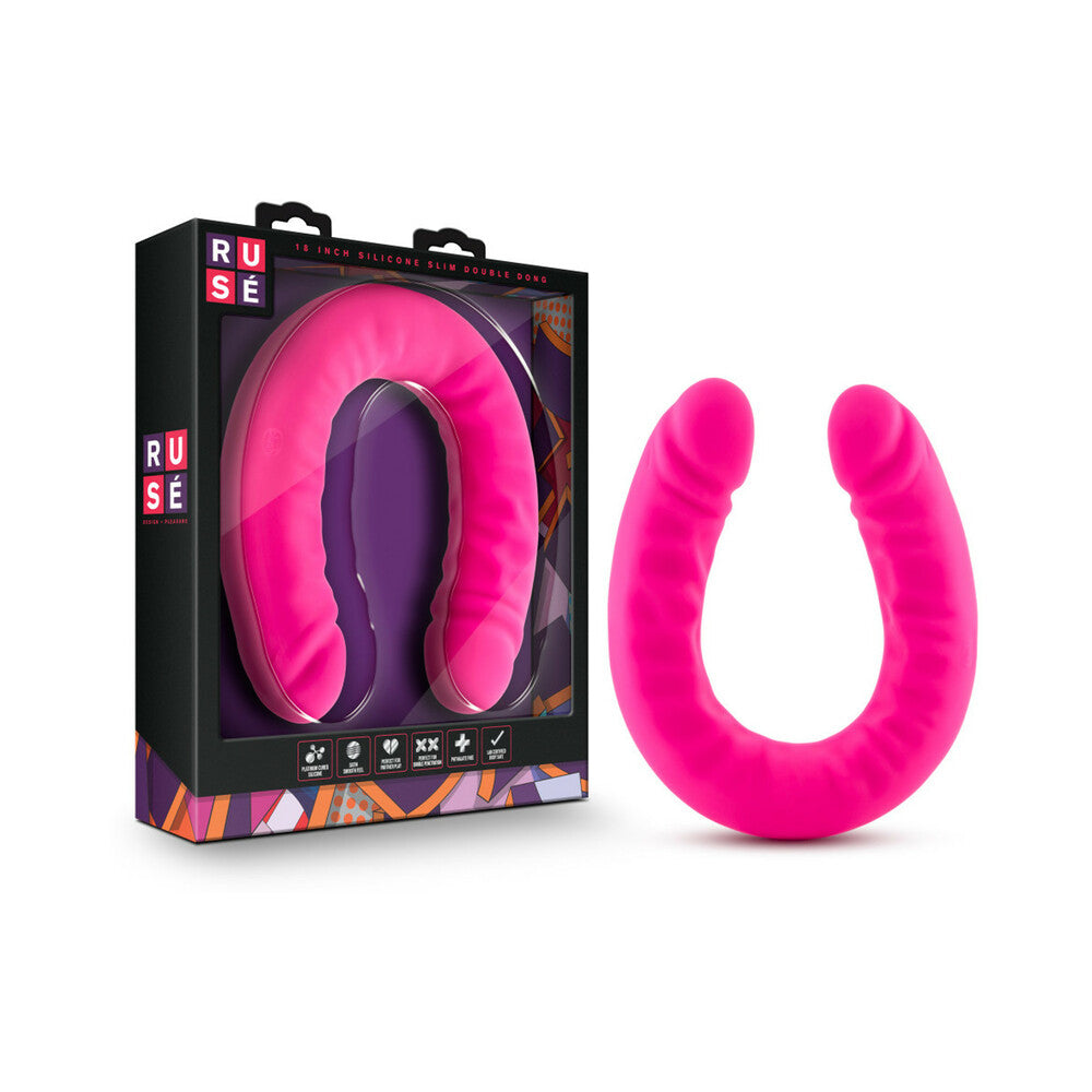 Blush Ruse Realistic 18 in. Silicone Slim Double Dong Dual Ended Dildo Hot Pink - Fantasies Boutique