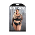 Fantasy Lingerie Play Easy Rider Open Cup Bra, Long Sleeve Fishnet Top, Panty, Choker, Gloves, Bandana & 1 pair of Pasties Costume 3XL/4XL