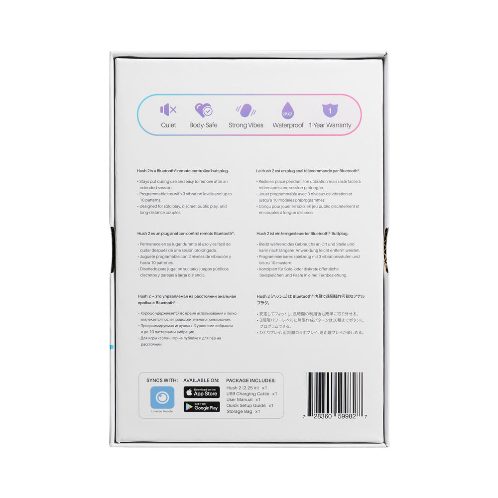 Lovense Hush 2 Bluetooth Remote-Controlled Vibrating Butt Plug L 2.25 in. - Fantasies Boutique