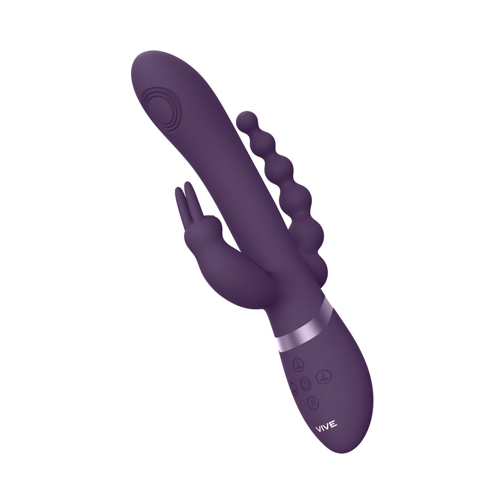 VIVE RINI Rechargeable Triple-Motor Pulse-Wave Dual Entry Silicone Rabbit Vibrator Purple - Fantasies Boutique