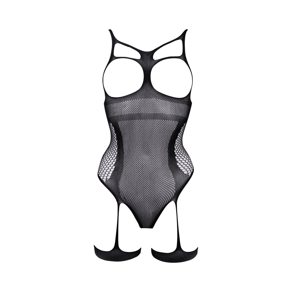 Shots Le Desir Bliss Open-Cup Strappy Gartered Teddy Black O/S - Fantasies Boutique