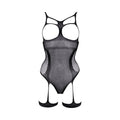 Shots Le Desir Bliss Open-Cup Strappy Gartered Teddy Black O/S - Fantasies Boutique