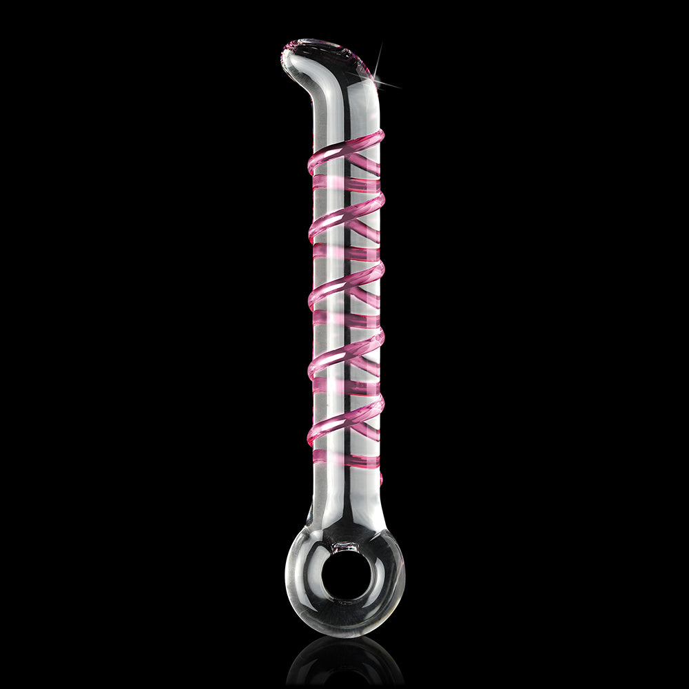Pipedream Icicles No. 4 Remote-Controlled Vibrating Ribbed 7 in. Glass G-Spot Dildo Pink/Clear - Fantasies Boutique