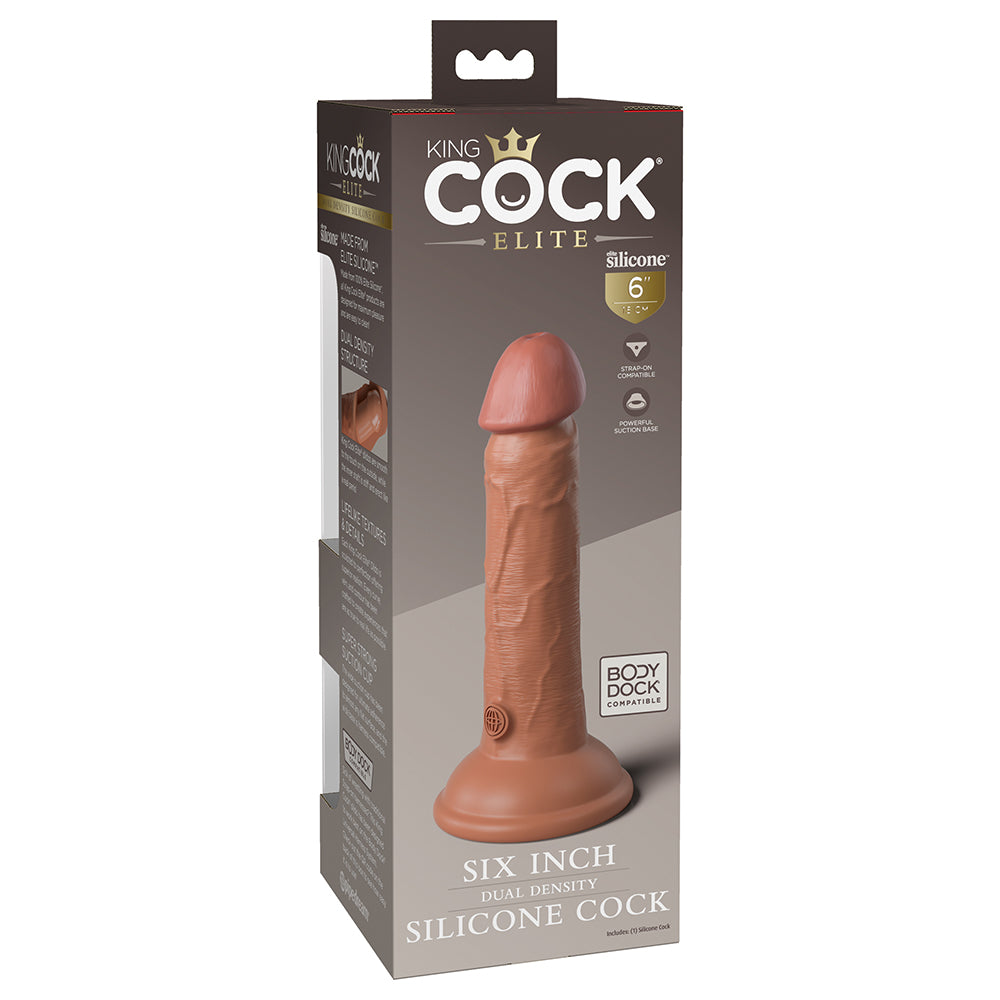 King Cock Elite 6 in. Dual Density Silicone Cock Realistic Dildo With Suction Cup Tan - Fantasies Boutique