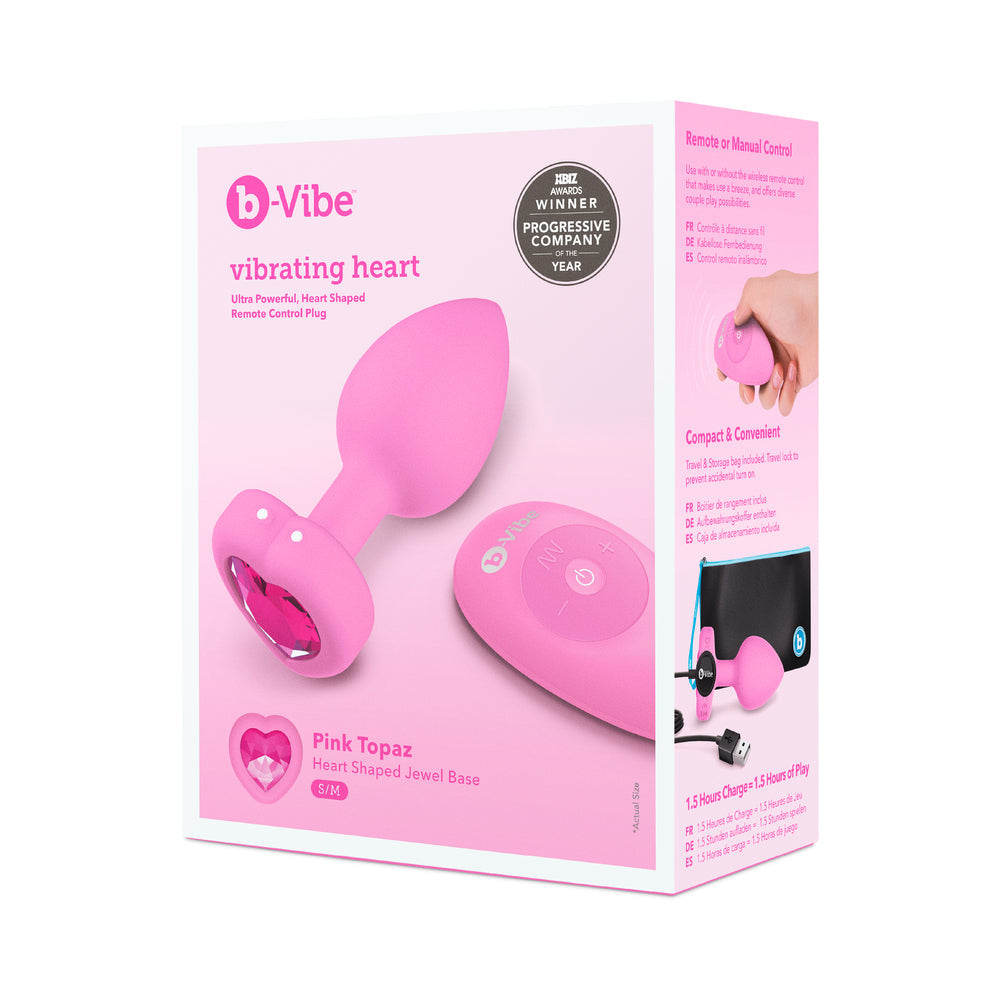 b-Vibe Vibrating Heart Anal Plug with Heart-Shaped Jewel Base S/M Pink - Fantasies Boutique