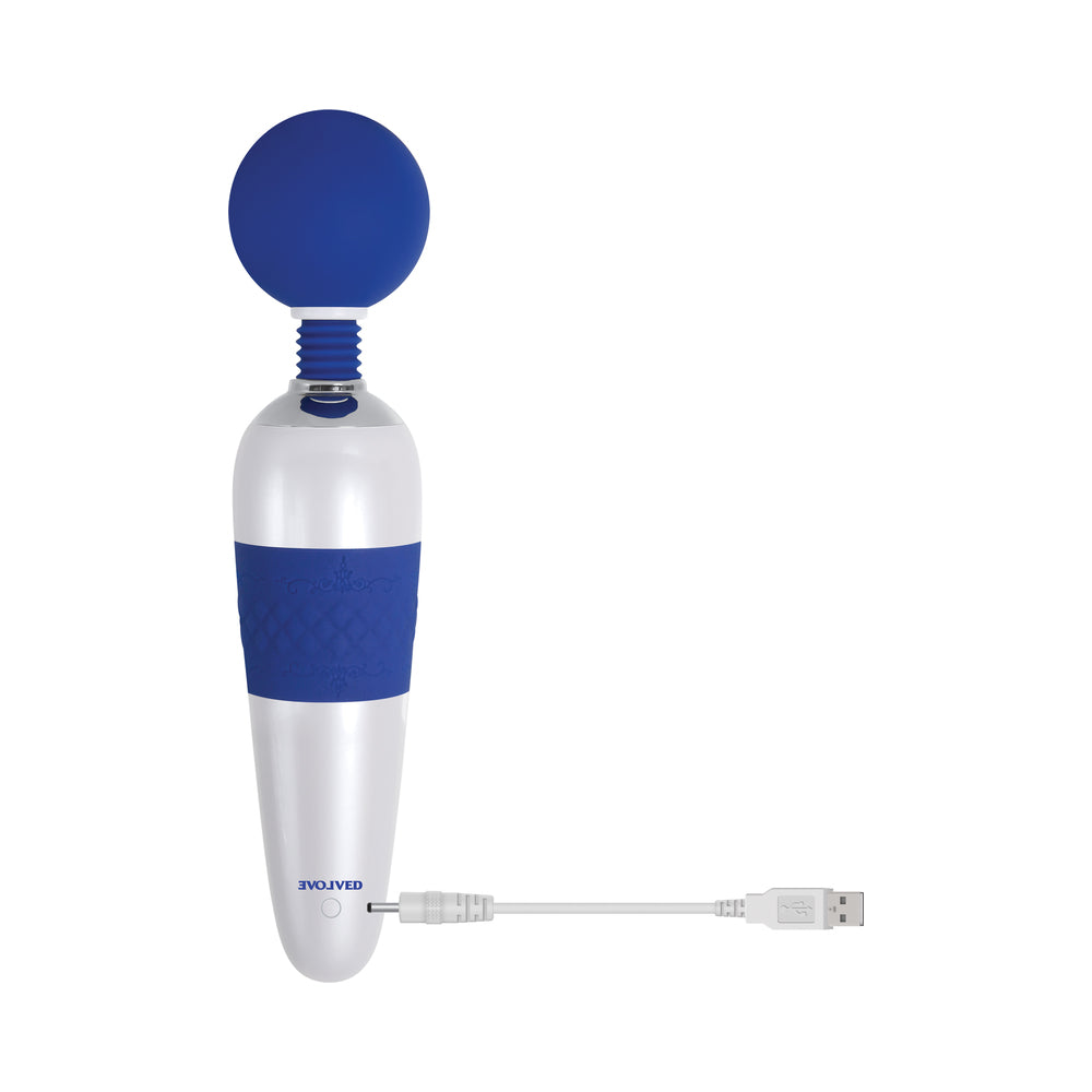 Evolved On The Dot Rechargeable Silicone Flexible Head Wand Vibrator Blue/White - Fantasies Boutique
