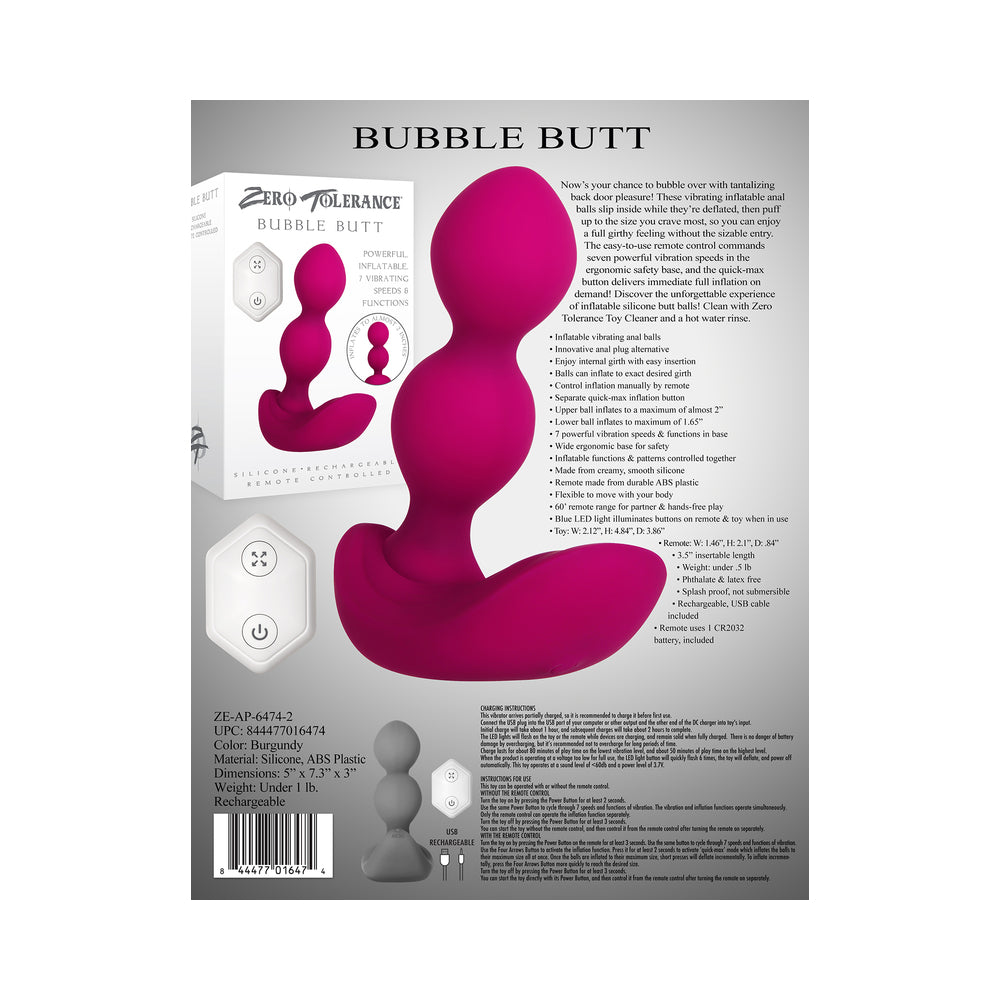 Zero Tolerance Bubble Butt Inflatable Vibrating Beaded Anal Plug Pink - Fantasies Boutique
