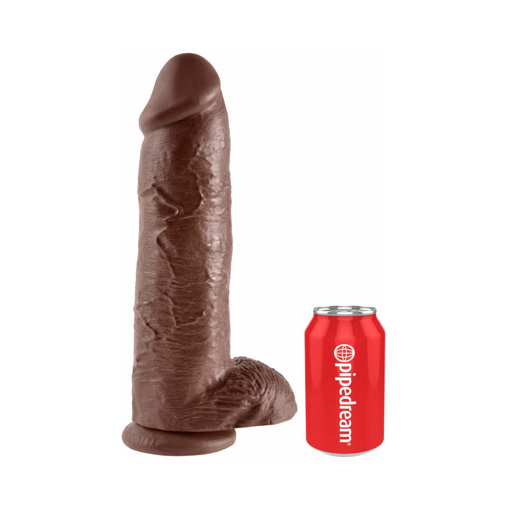 King Cock 12 in. Cock With Balls Realistic Suction Cup Dildo Brown - Fantasies Boutique