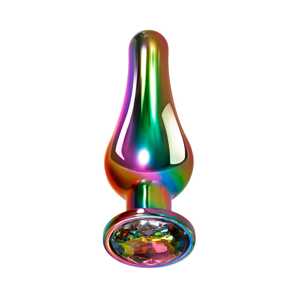 Evolved Rainbow Metal Anal Plug With Rainbow Gemstone Base Large - Fantasies Boutique
