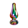 Evolved Rainbow Metal Anal Plug With Rainbow Gemstone Base Large - Fantasies Boutique