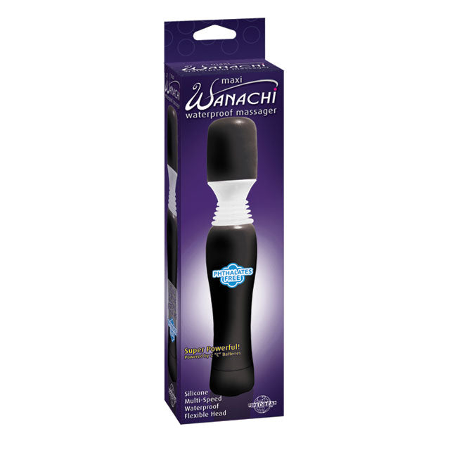 Maxi Wanachi Waterproof Massager Flexible Silicone Wand Vibrator Black - Fantasies Boutique