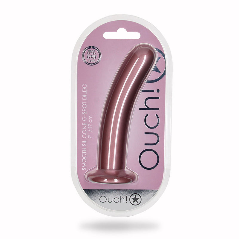 Shots Ouch! Smooth Silicone 7 in. G-Spot Dildo Rose Gold - Fantasies Boutique