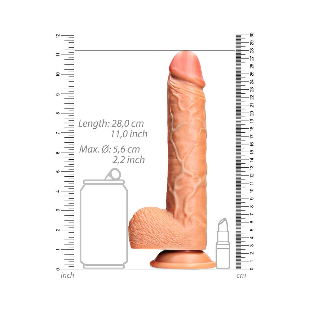 RealRock Realistic 10 in. Straight Dildo With Balls and Suction Cup Tan - Fantasies Boutique