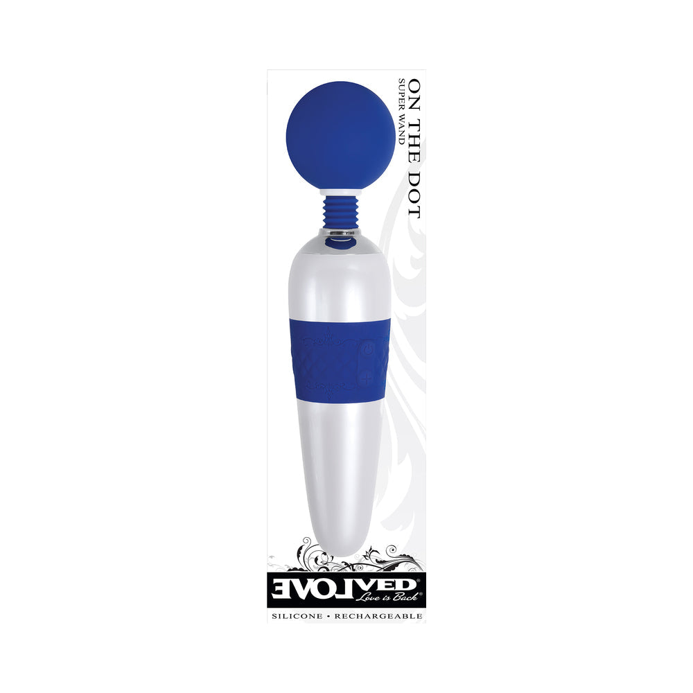 Evolved On The Dot Rechargeable Silicone Flexible Head Wand Vibrator Blue/White - Fantasies Boutique