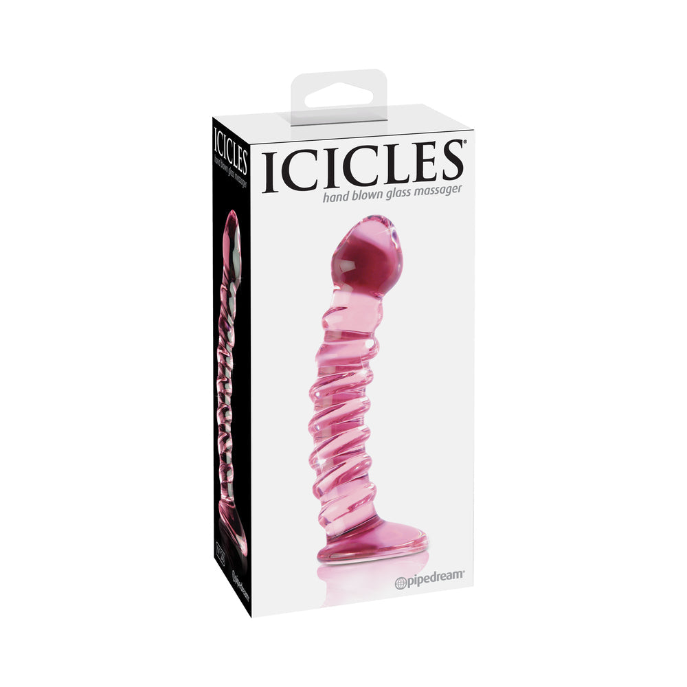 Pipedream Icicles No. 28 Curved Ribbed 7.25 in. Glass Dildo Pink - Fantasies Boutique