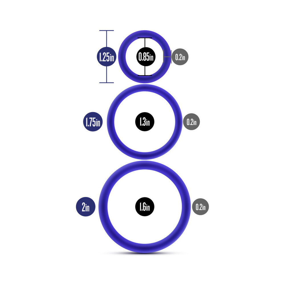 Blush Performance VS4 Pure Premium Silicone Cockrings 3-Pack Set Indigo - Fantasies Boutique