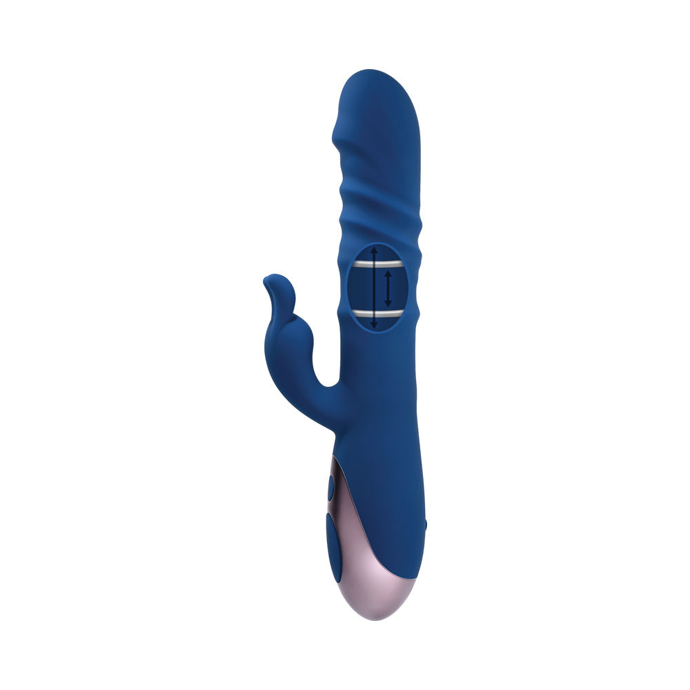 Evolved The Ringer Rechargeable Thrusting Silicone Rabbit Vibrator Blue - Fantasies Boutique