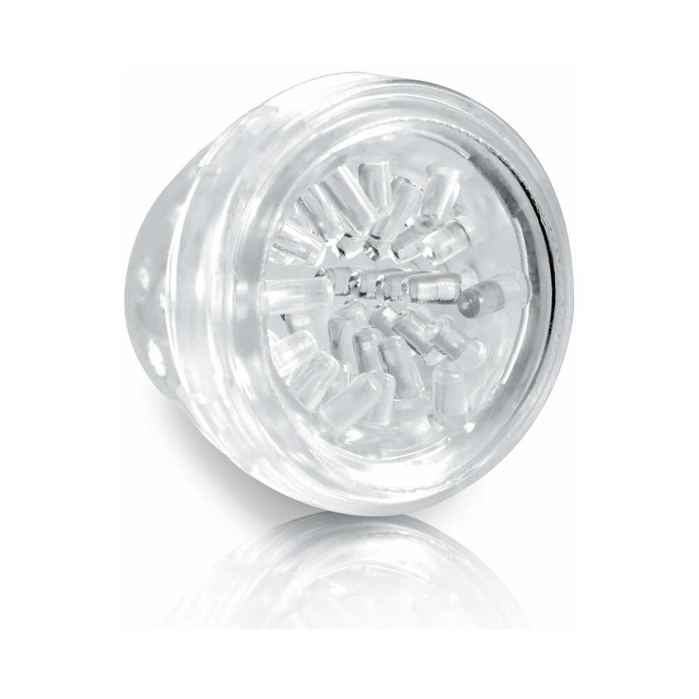 PDX Mega-Bator Mouth Rechargeable Rotating Thrusting Stroker With Hands-Free Suction Cup Clear/Red - Fantasies Boutique