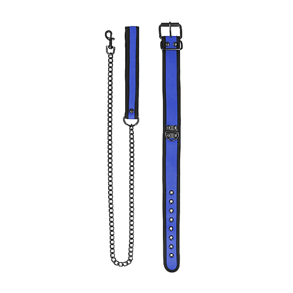 Ouch! Puppy Play Neoprene Collar With Leash Blue/Black