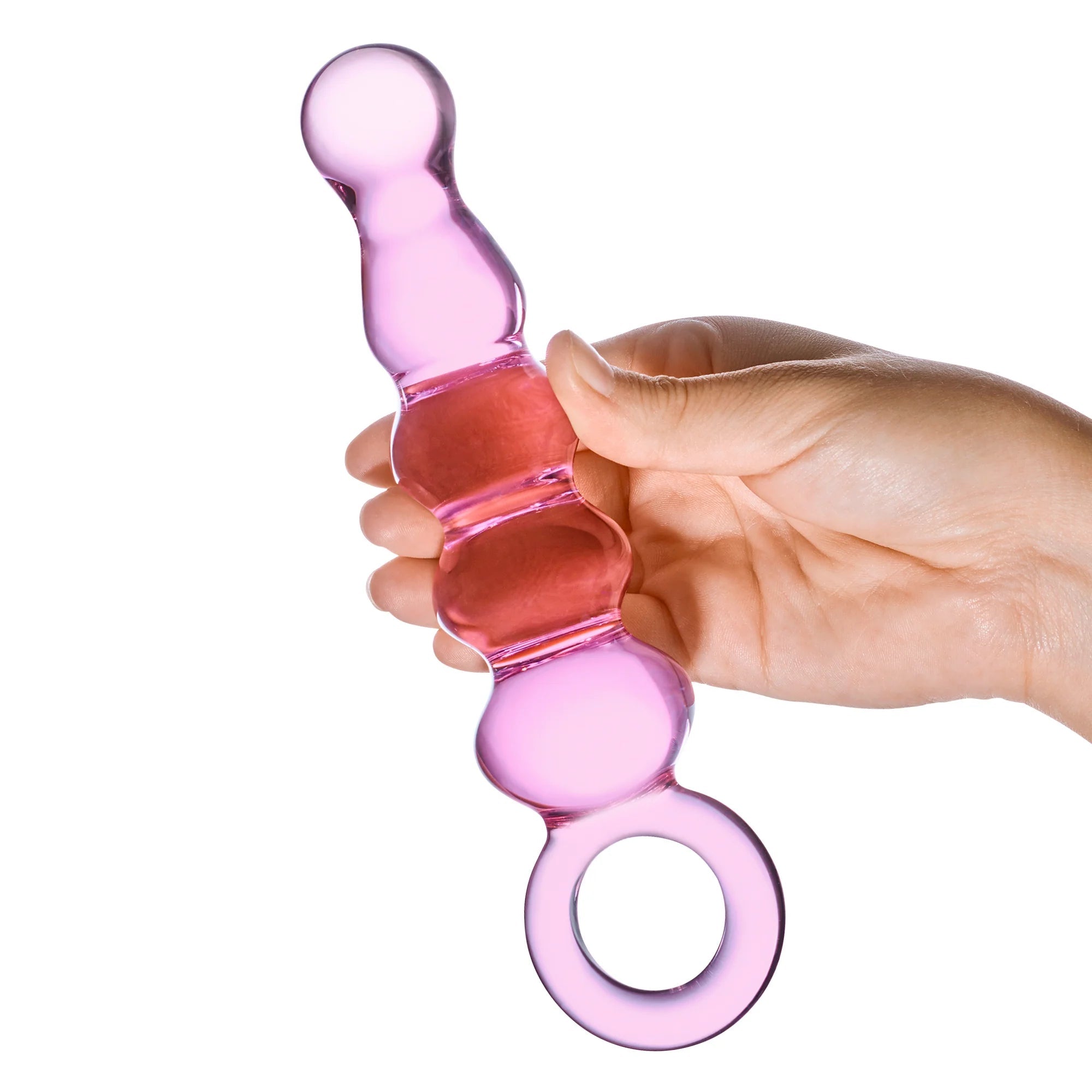 Glas 7.5 in. Quintessence Beaded Anal Slider Glass Dildo with Ring Handle - Fantasies Boutique