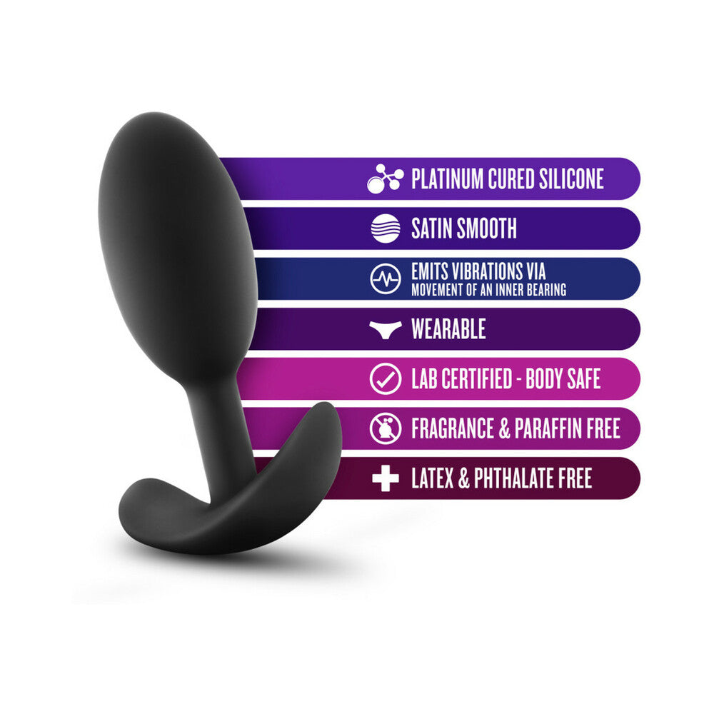 Blush Anal Adventures Platinum Silicone Weighted Vibra Slim Plug Medium Black - Fantasies Boutique