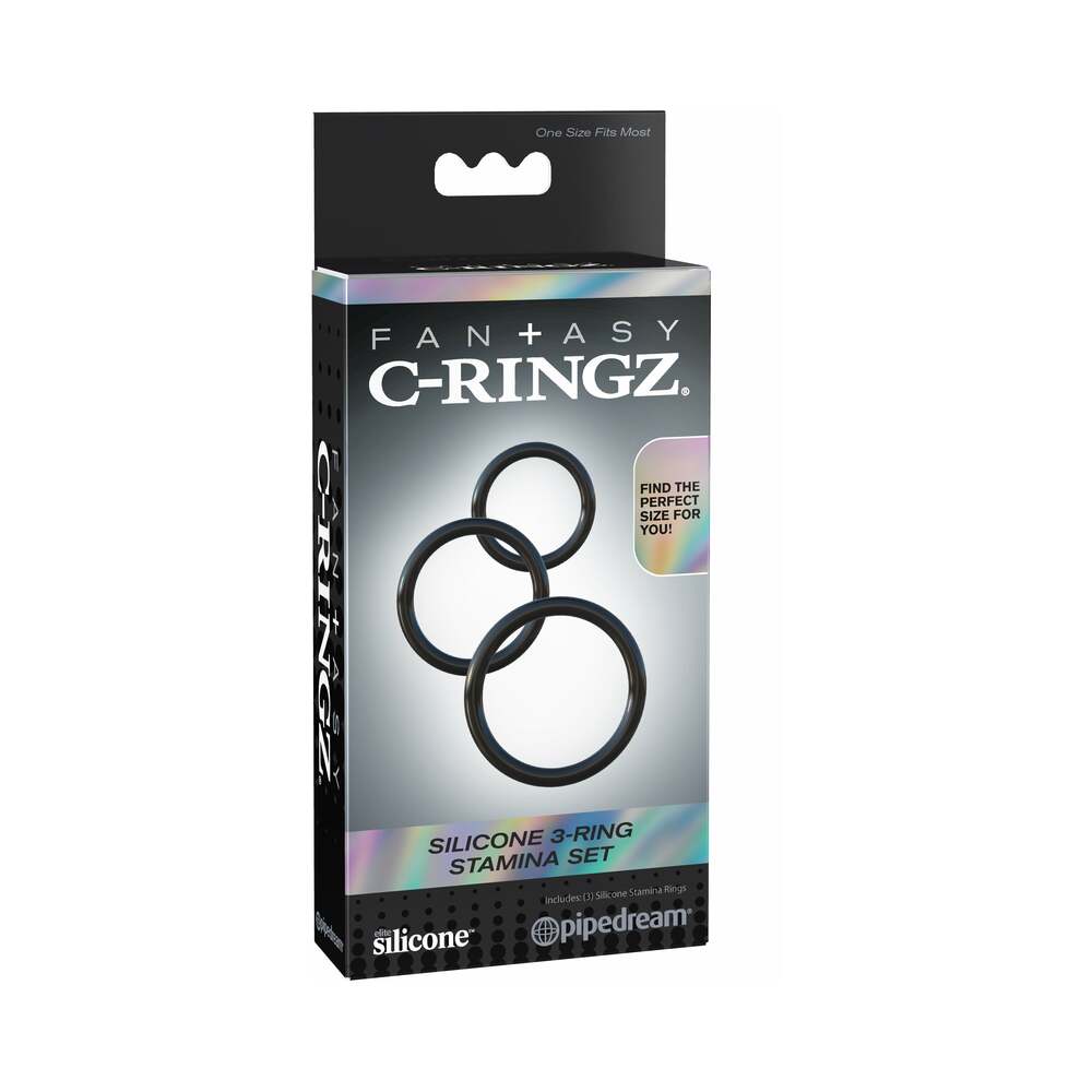 Pipedream Fantasy C-Ringz Silicone 3-Ring Stamina Set Black - Fantasies Boutique