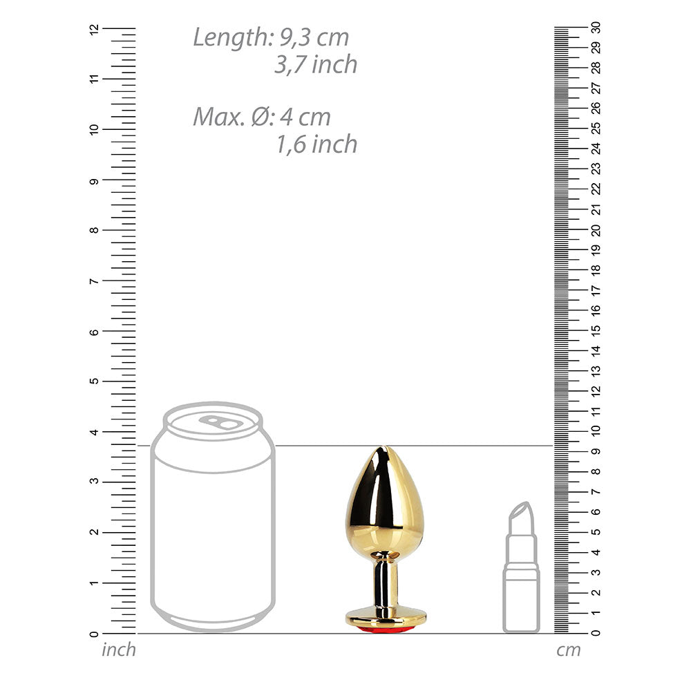 Shots Ouch! Heart Gem Butt Plug Large Gold/Ruby Red - Fantasies Boutique