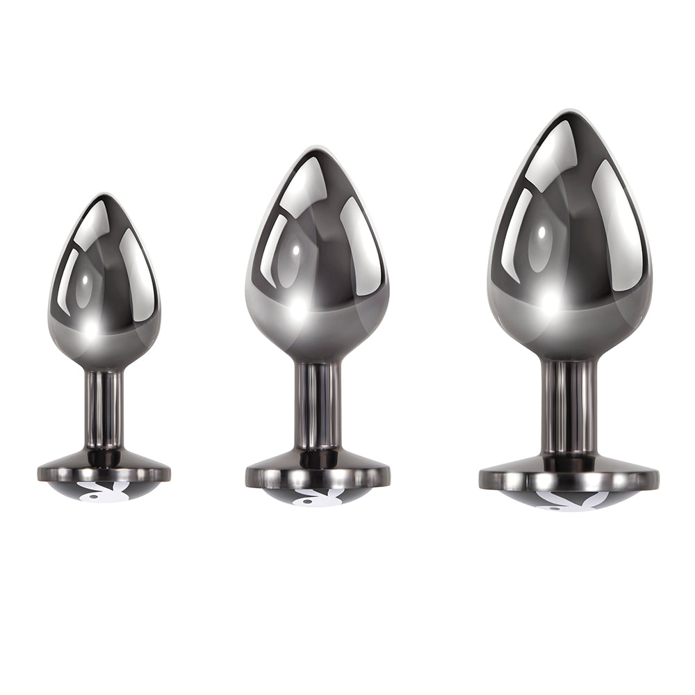 Playboy Pleasure 3 Ways 3-Piece Metal Anal Plug Set Hematite - Fantasies Boutique