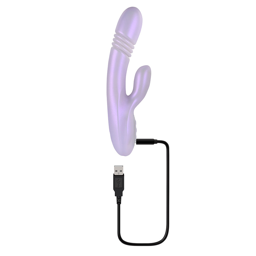 Playboy Bumping Bunny Rechargeable Thrusting Warming Silicone Dual Stimulation Vibrator Opal - Fantasies Boutique
