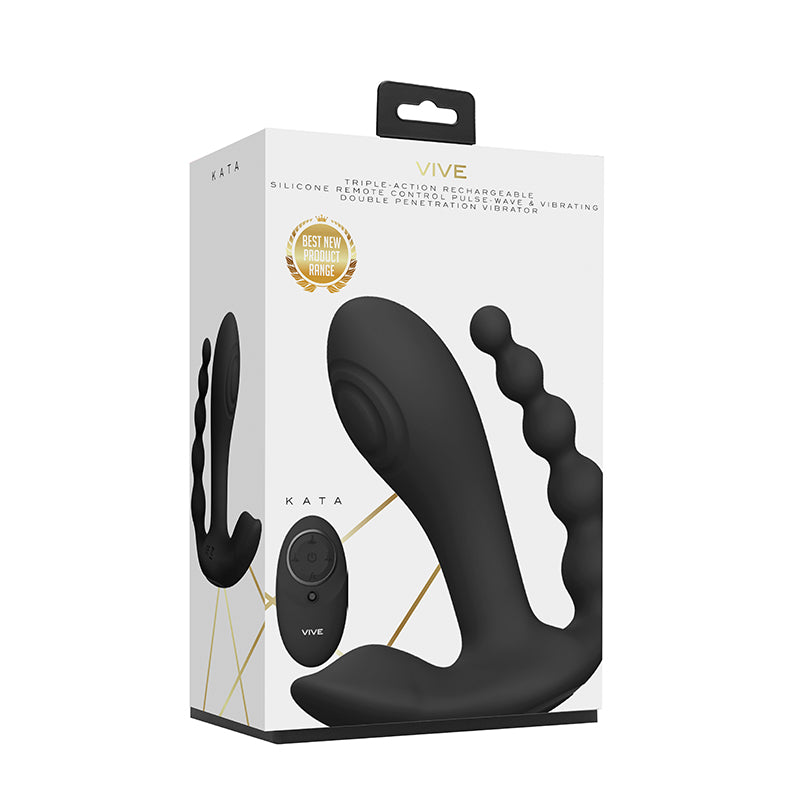 VIVE KATA Rechargeable Remote-Controlled Triple Motor Pulse-Wave Dual Entry Vibrator Black - Fantasies Boutique