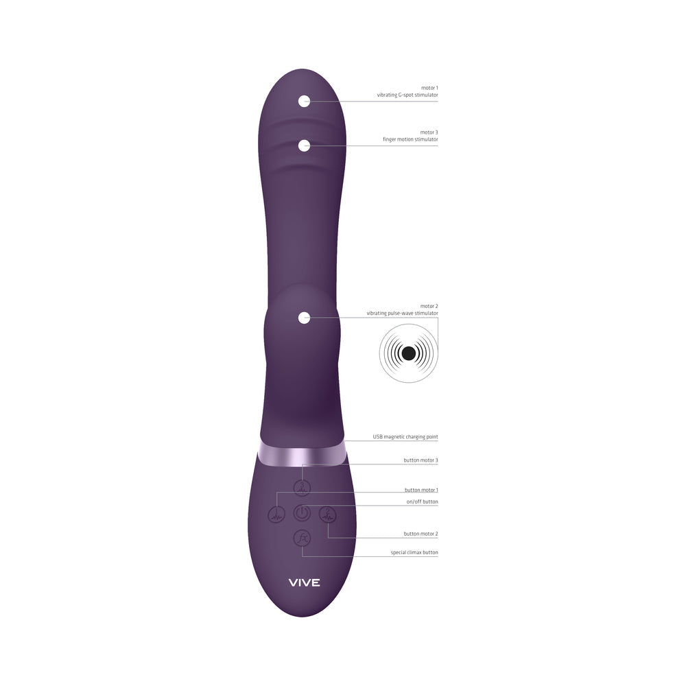VIVE TANI Rechargeable Finger Motion With Pulse-Wave & Vibrating Silicone Dual Stimulator Purple - Fantasies Boutique