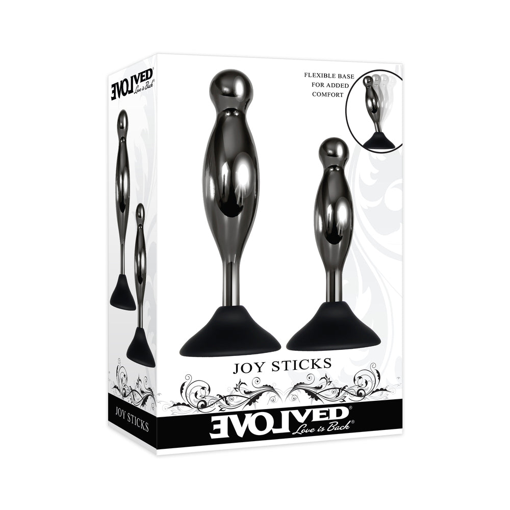 Evolved Joy Sticks 2-Piece Metal Anal Plug With Suction Cup Base Set Black - Fantasies Boutique