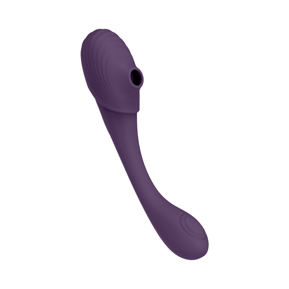 VIVE MIRAI Rechargeable Double Ended Pulse Wave & Air Wave Bendable Silicone Vibrator Purple - Fantasies Boutique
