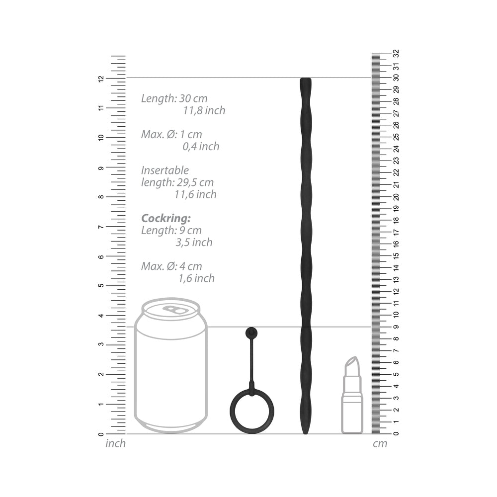 Ouch! Urethral Sounding Silicone Plug & Cock Ring Set Black 10 mm
