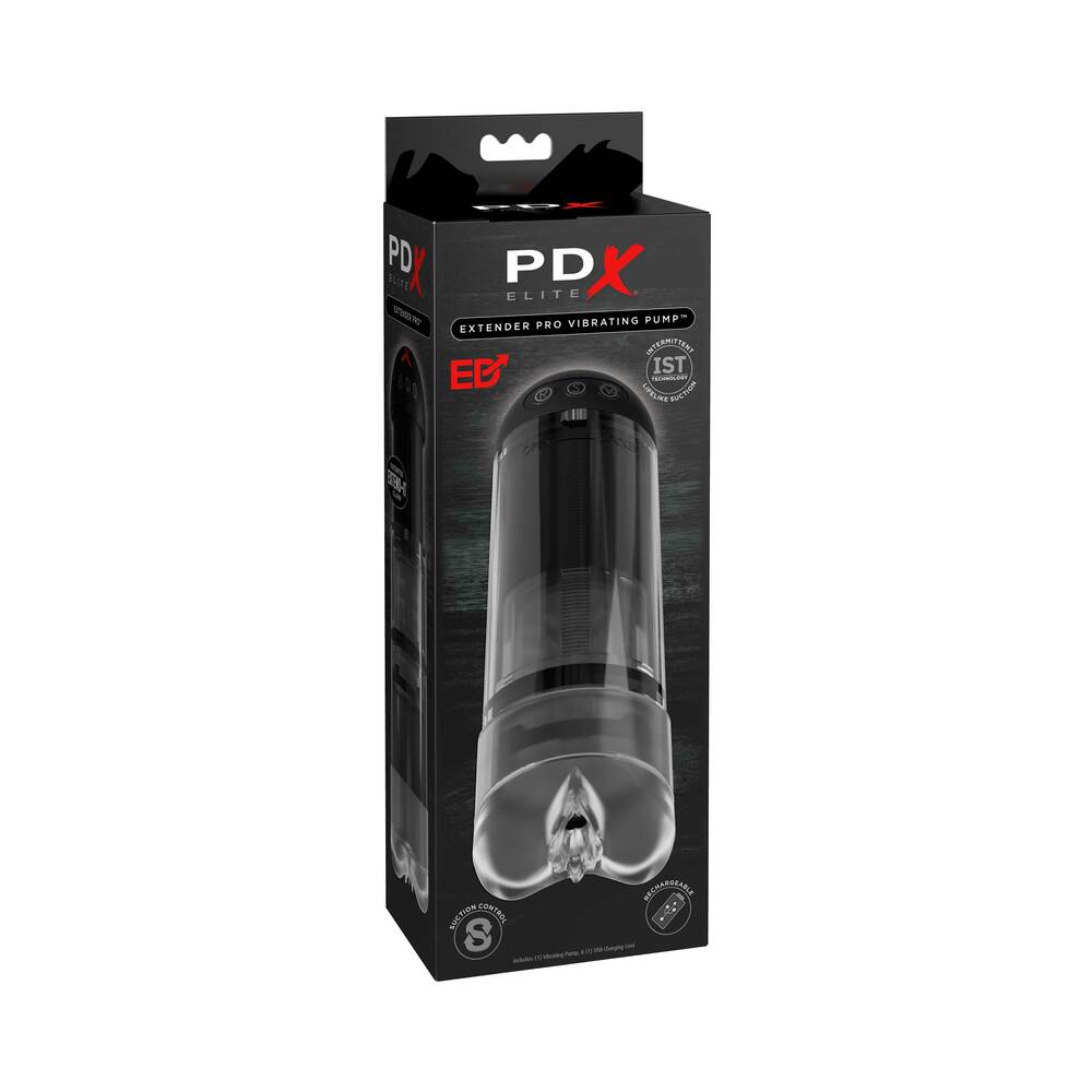 PDX Elite Extender Pro Rechargeable Vibrating Penis Pump Clear/Black - Fantasies Boutique