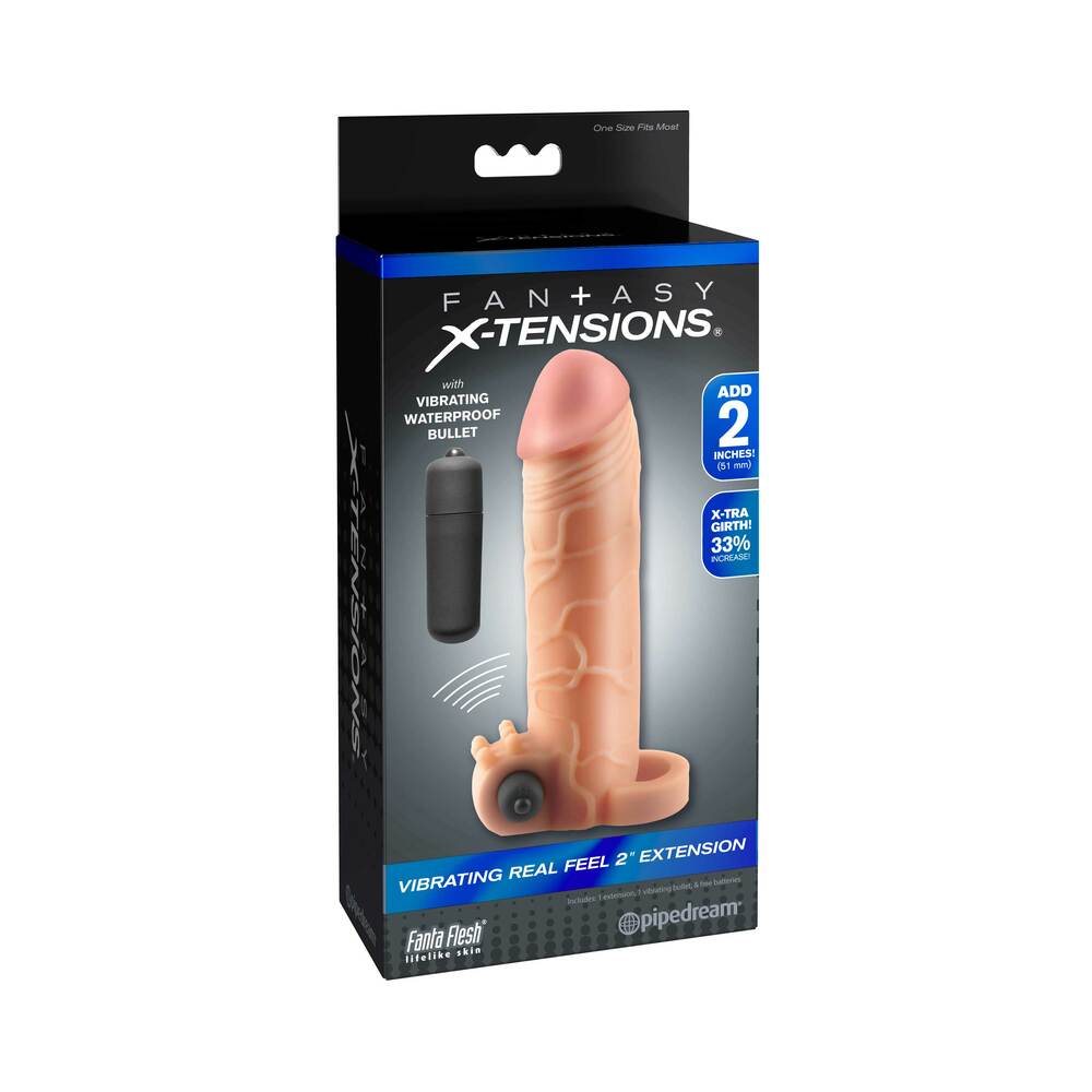 Fantasy X-tensions Vibrating Real Feel 2 in. Extension With Ball Strap Beige - Fantasies Boutique