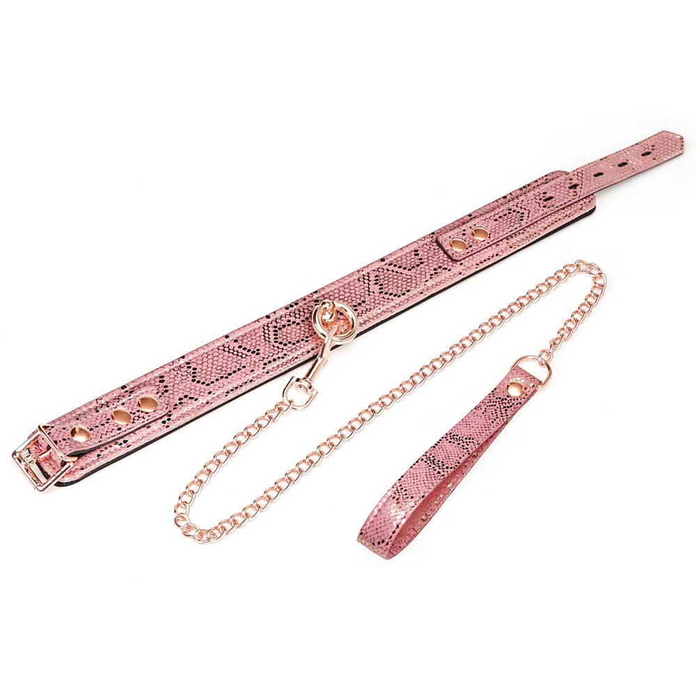 Collar And Leash Micro Fiber Snake Print With Leather Lining - Fantasies Boutique