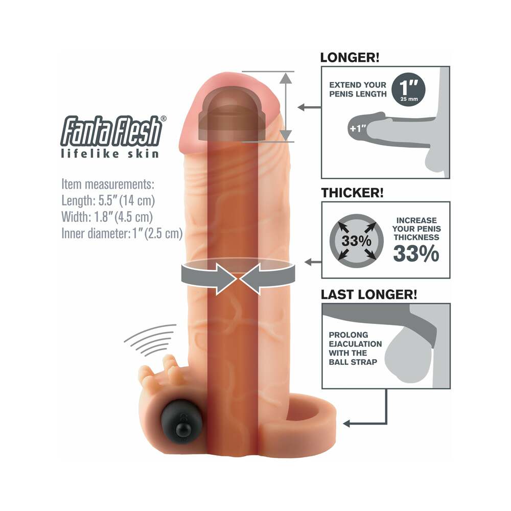 Fantasy X-tensions Vibrating Real Feel 1 in. Extension With Ball Strap Beige - Fantasies Boutique