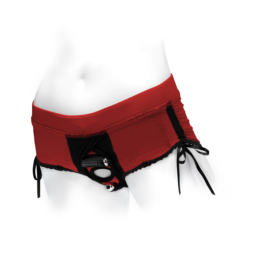SpareParts Sasha Cinch Booty Short Harness Red/Black Size 2XL