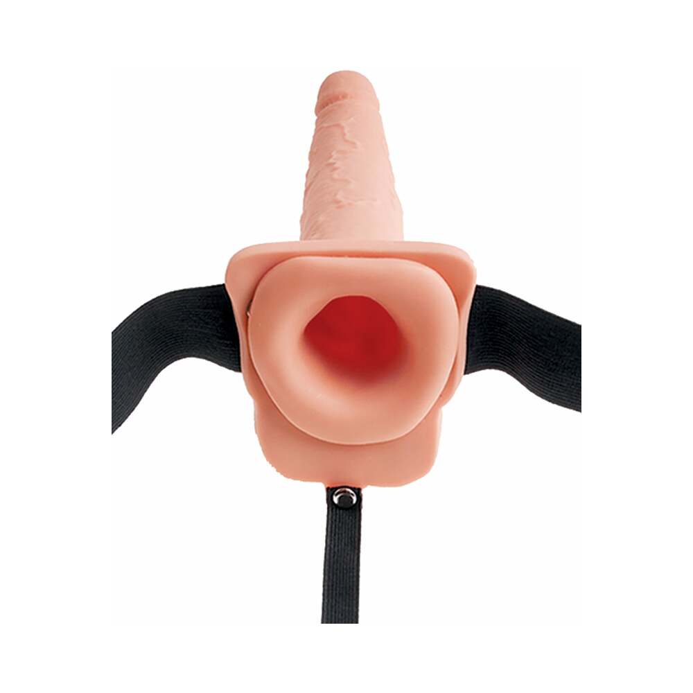Fetish Fantasy Series 7.5 in. Hollow Squirting Strap-On With Balls Beige/Black - Fantasies Boutique