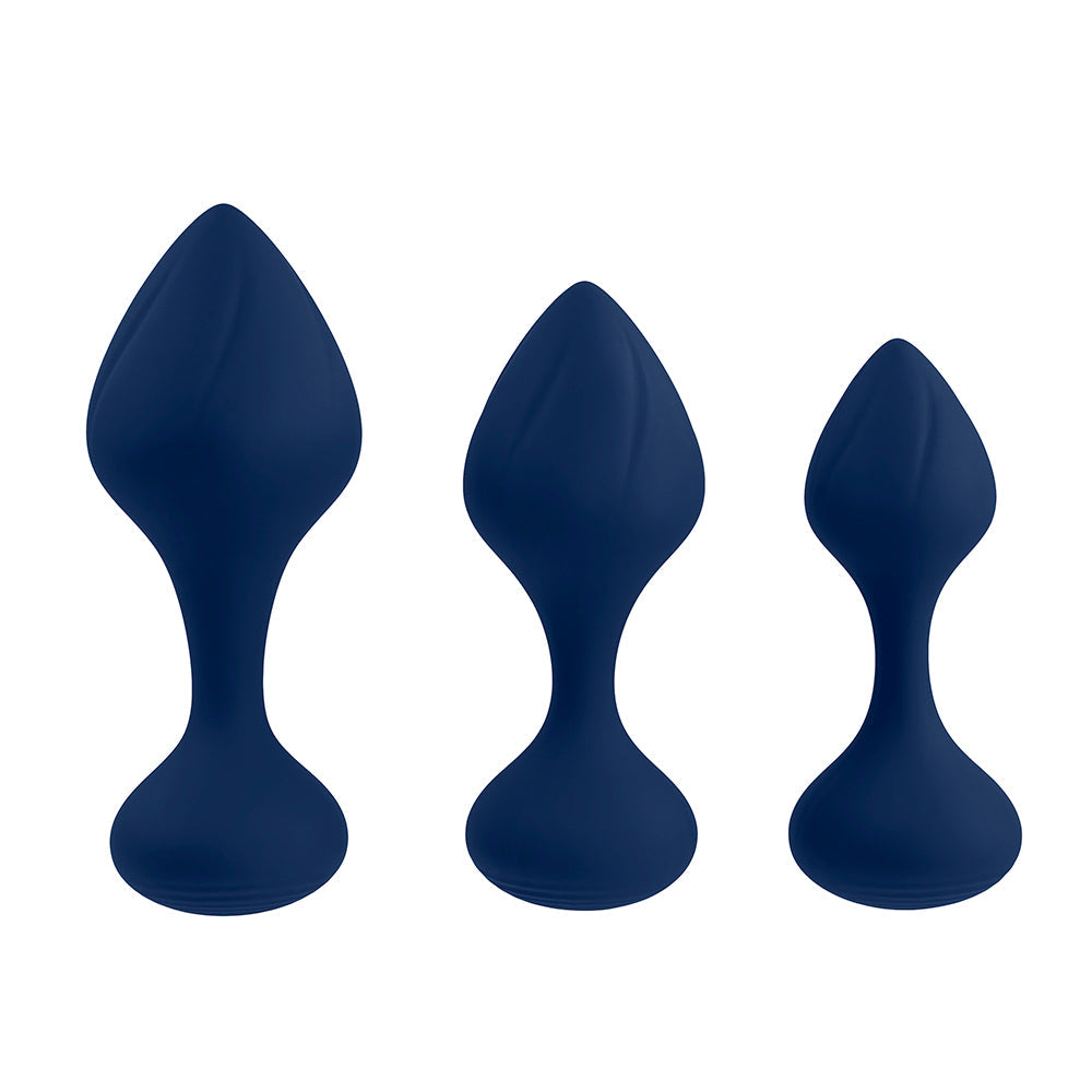 Playboy Tail Trainer 3-Piece Silicone Anal Plug Training Kit Navy - Fantasies Boutique