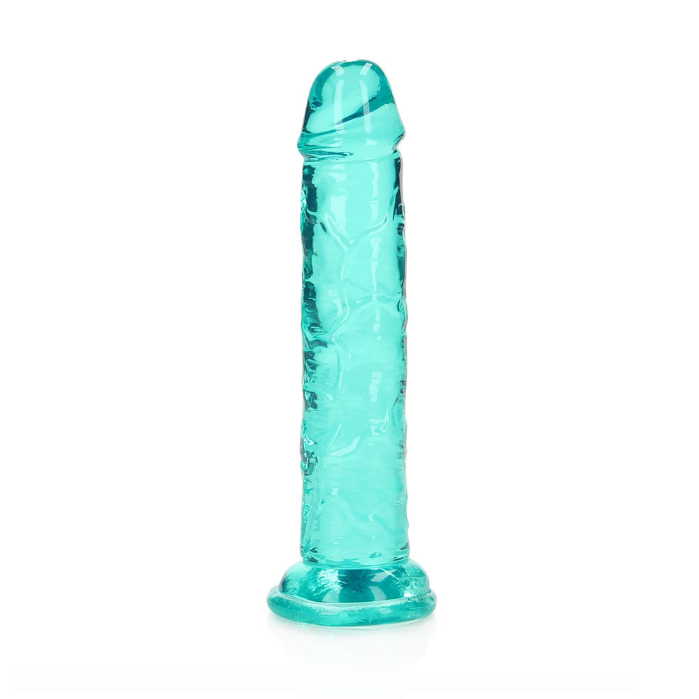 RealRock Crystal Clear Straight 6 in. Dildo Without Balls Turquoise - Fantasies Boutique