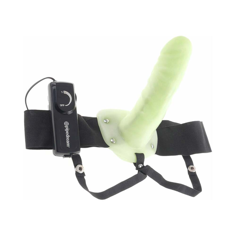 Fetish Fantasy Series For Him or Her Vibrating 6 in. Hollow Strap-On Glow Black - Fantasies Boutique