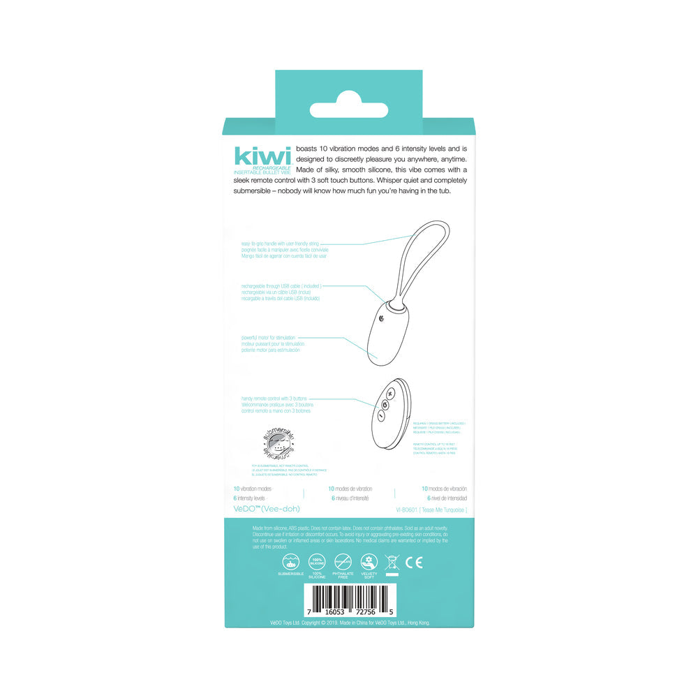 Vedo Kiwi Rechargeable Insertable Tease Me Turquise Bullet - Fantasies Boutique