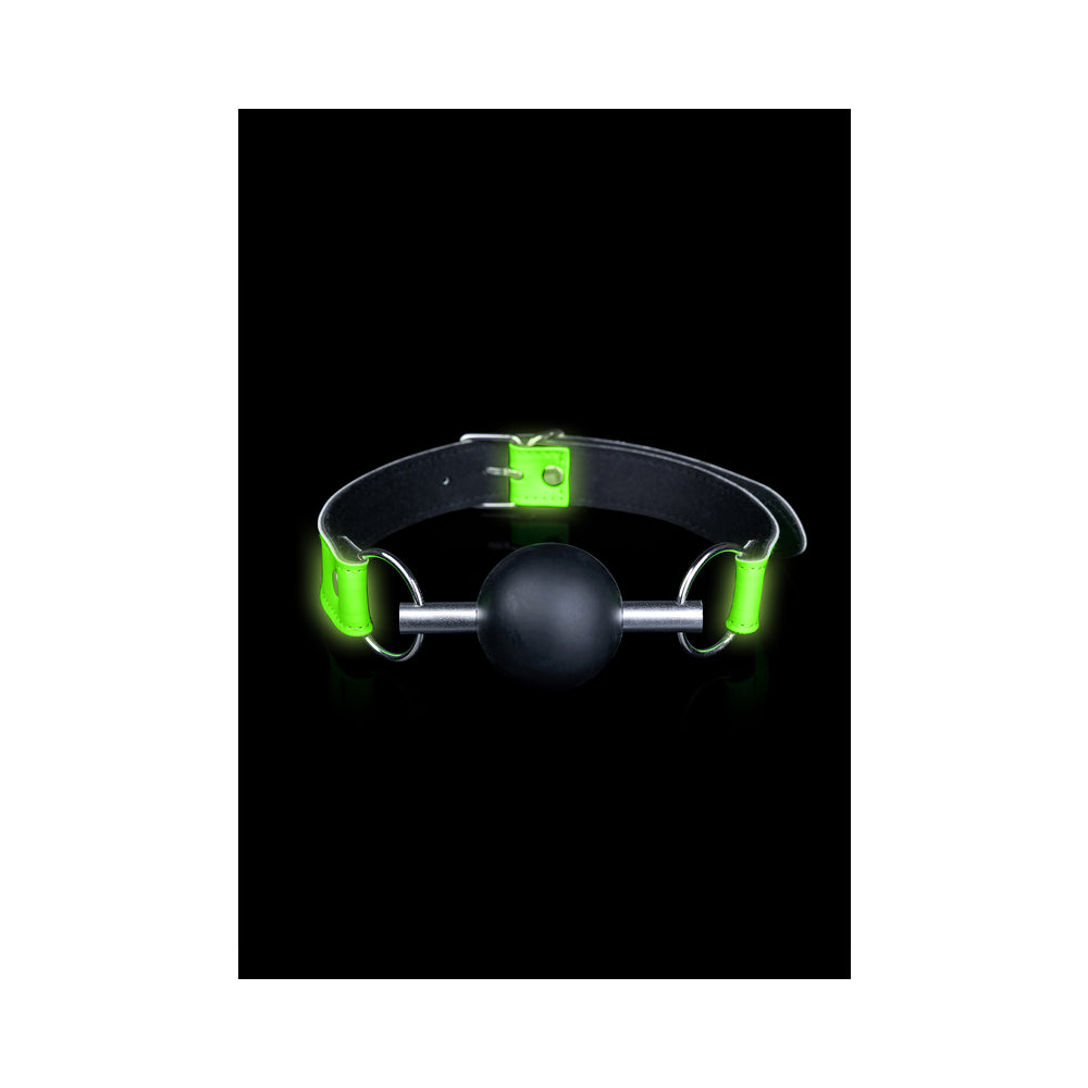Ouch! Glow in the Dark Bonded Leather Solid Ball Gag Neon Green