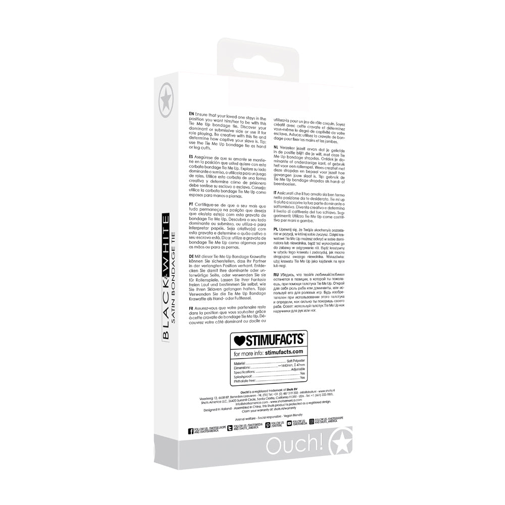 Ouch! Black & White Satin Bondage Tie Black - Fantasies Boutique